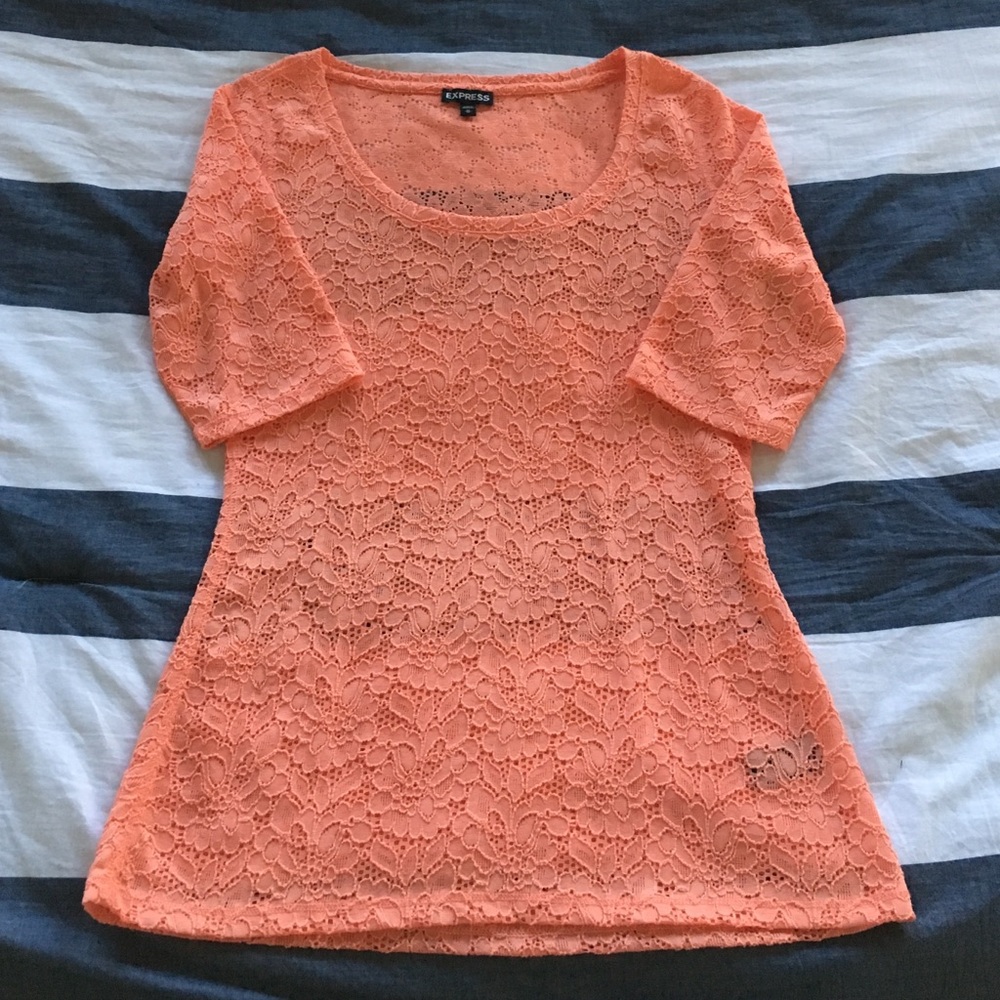 Express Coral Lace Short Sleeve Top